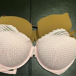 Auden Pink and Tan Lace Trim Bra